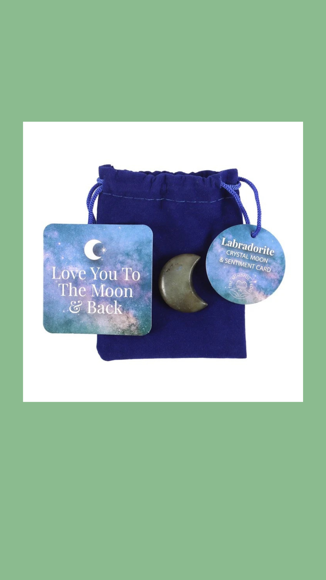 Love You to the Moon Labradorite Crystal Moon in a Bag