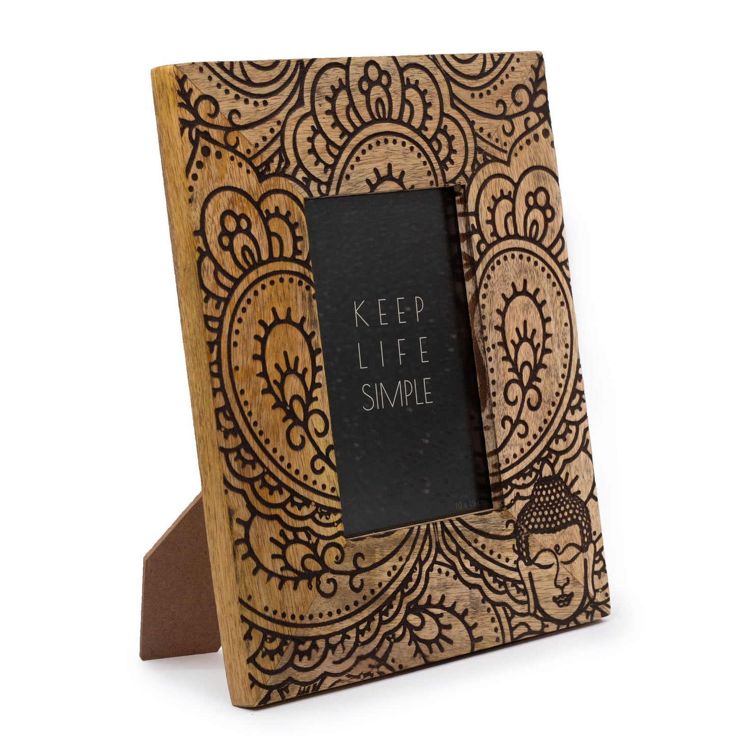 Medium Mango Wood Picture Frame (for 10x15cm) 26x20x2cm - Buddha - Black