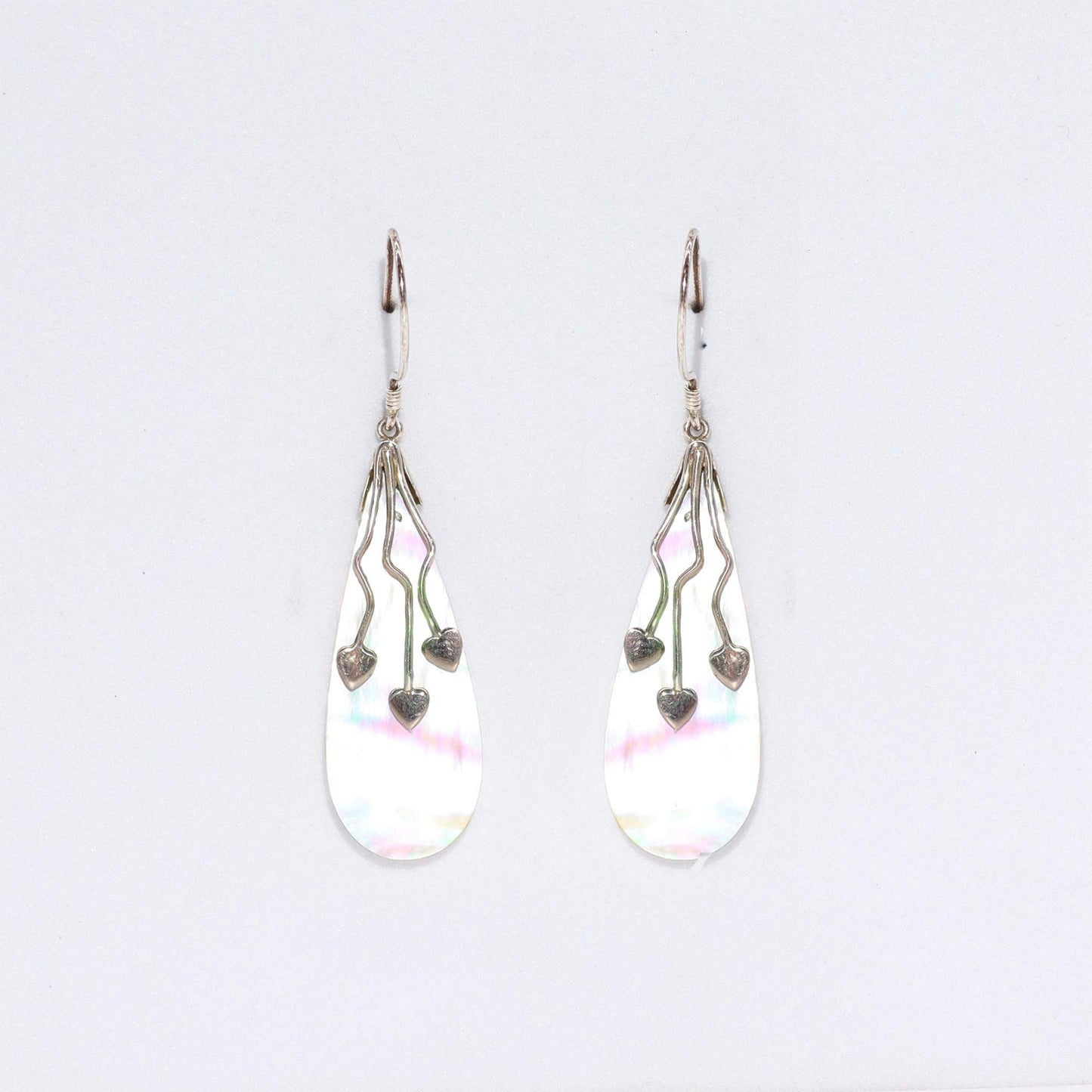 Shell & Silver Earrings - Three Hearts - Mother Of Pearl
