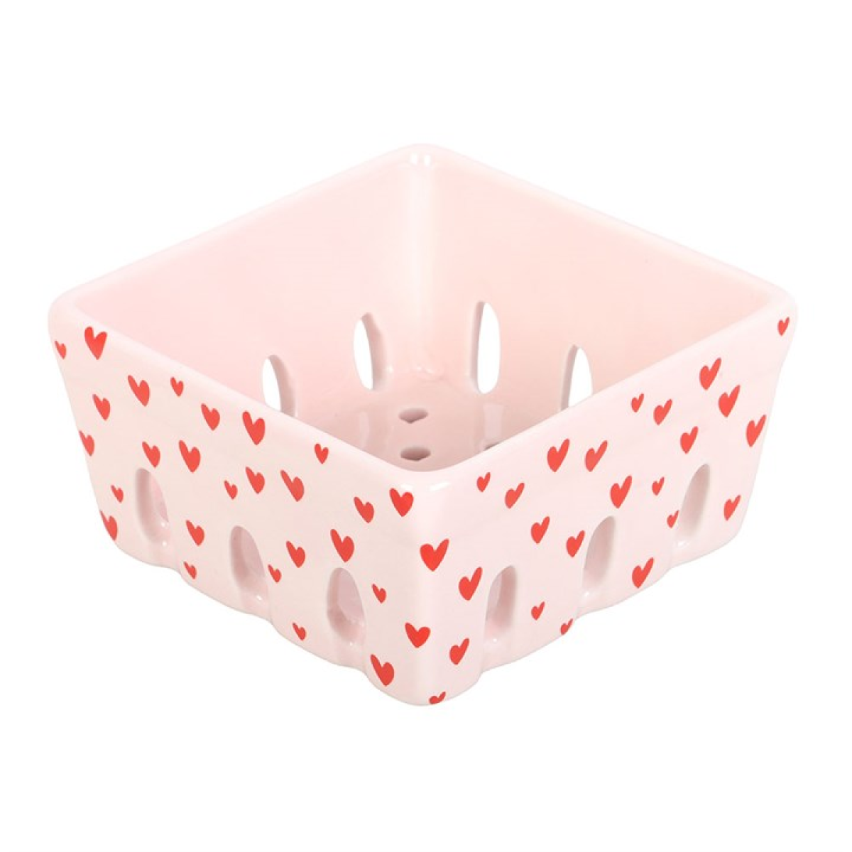 Pink Heart Print Ceramic Berry Basket