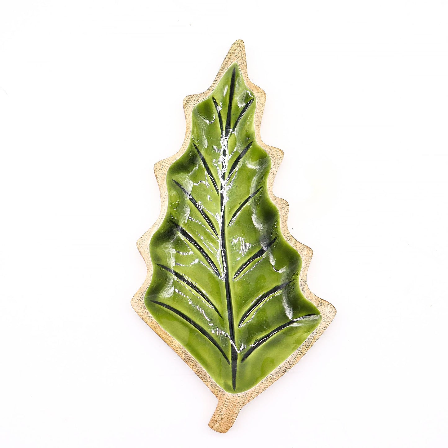 Lost in the Forest -  Enamel Leaf Wooden Bowl - 33x17cm