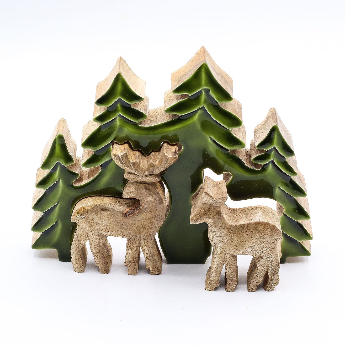 Lost in the Forest -  Two Deer in the Forest 3D Wooden Decoration - 18x23cm