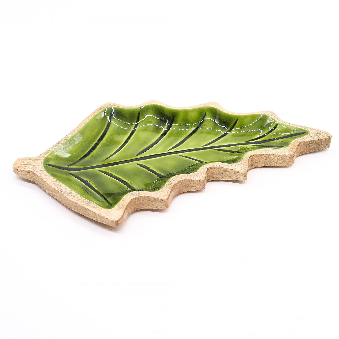 Lost in the Forest -  Enamel Leaf Wooden Bowl - 33x17cm