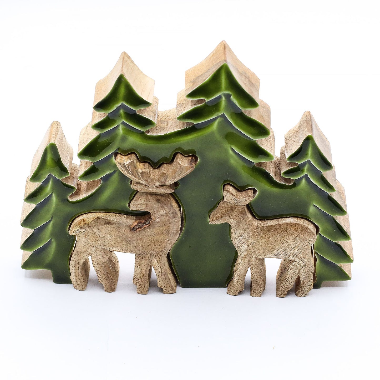 Lost in the Forest -  Two Deer in the Forest 3D Wooden Decoration - 18x23cm