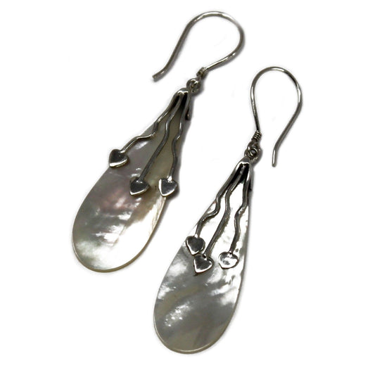 Shell & Silver Earrings - Three Hearts - Mother Of Pearl