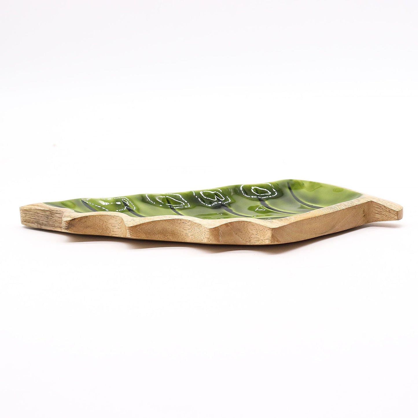Lost in the Forest -  Enamel Leaf Wooden Bowl - 33x17cm