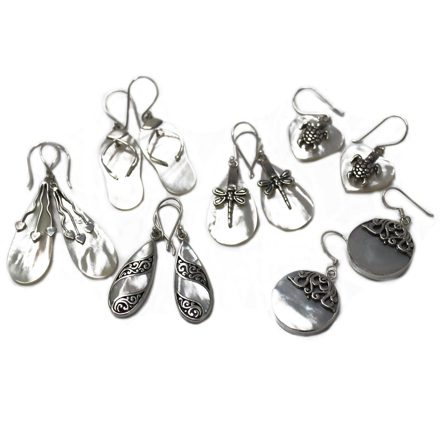 Shell & Silver Earrings - Three Hearts - Mother Of Pearl