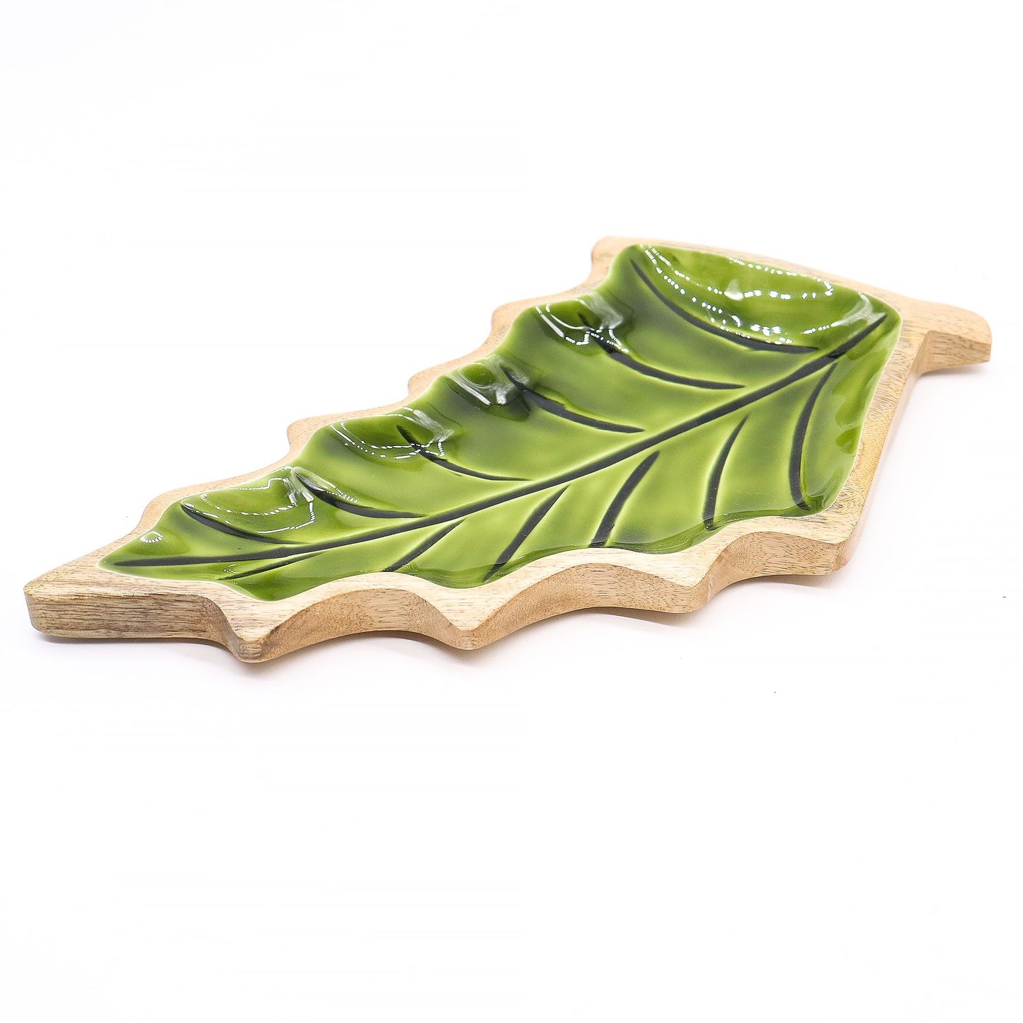 Lost in the Forest -  Enamel Leaf Wooden Bowl - 33x17cm