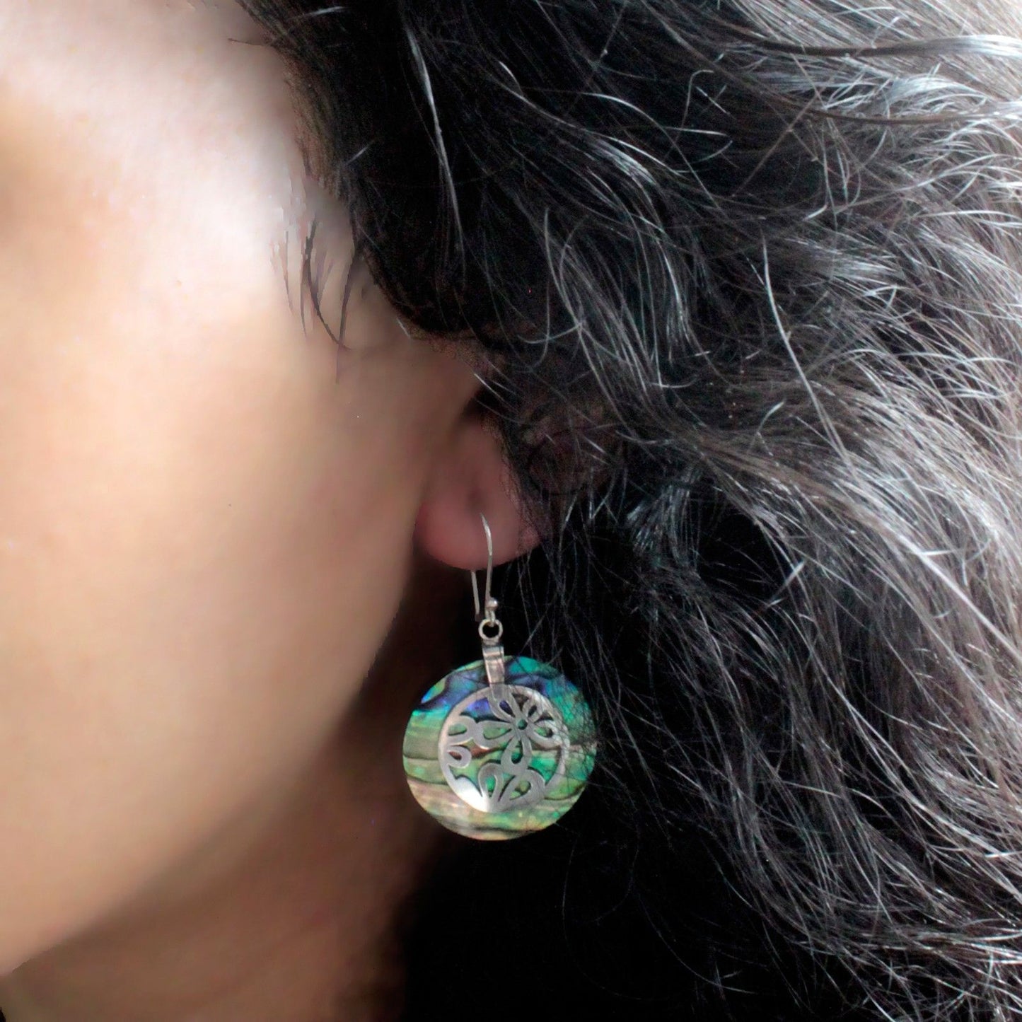 Shell & Silver Earrings - Three Hearts - Mother Of Pearl