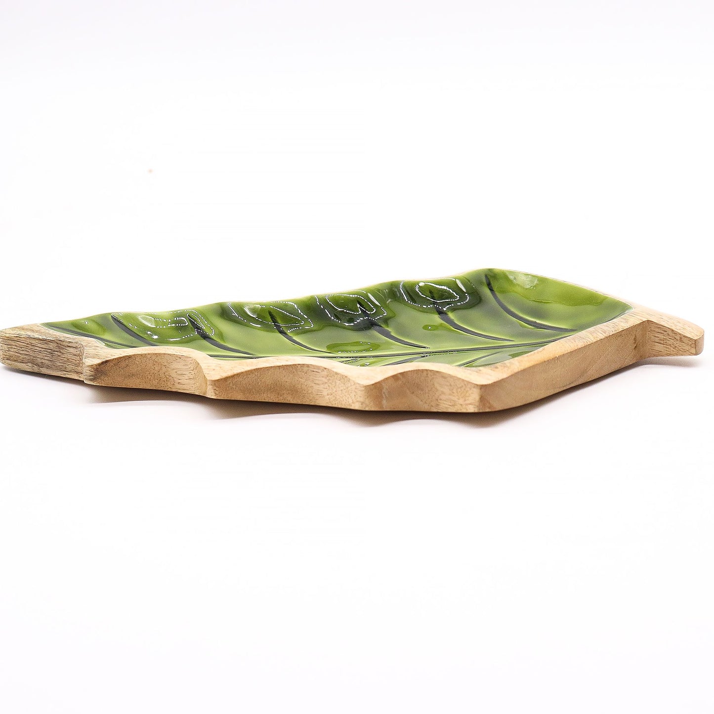Lost in the Forest -  Enamel Leaf Wooden Bowl - 33x17cm