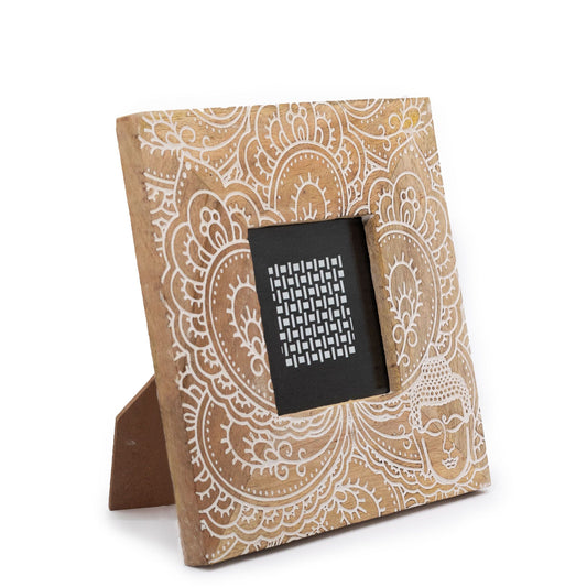 Small Mango Wood Picture Frame (for 10x15cm) 20x20x2cm - Buddha - White