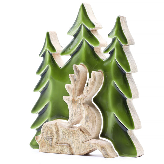 Lost in the Forest -  Stag in the Forest 3D Wooden Decoration - 23x20cm