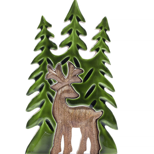 Lost in the Forest -  Stag in the Forest 3D Wooden Decoration - 25x15cm