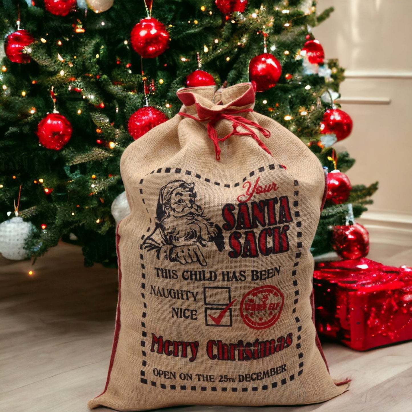 Christmas Present Jute Sack/Stocking 'This Child Has Been.. Nice!'