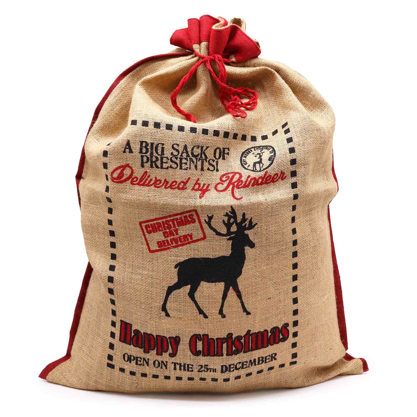 Christmas Present Jute Sack/Stocking 'Delivered By Reindeer'