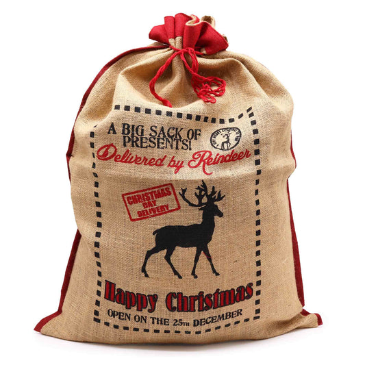 Christmas Present Jute Sack/Stocking 'Delivered By Reindeer'
