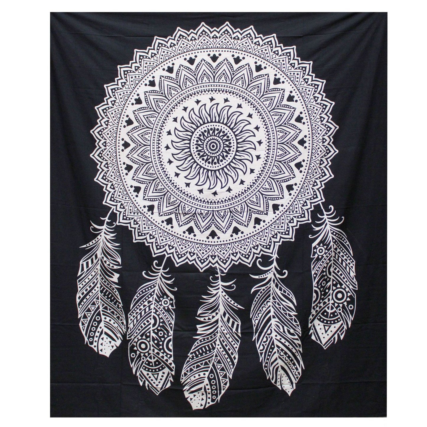 Black & White Double Cotton Bedspread + Wall Hanging - Dreamcatcher