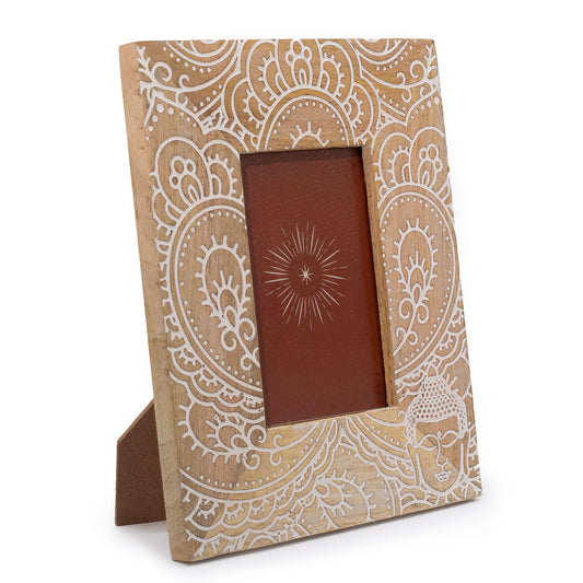 Medium Mango Wood Picture Frame (for 10x15cm) 26x20x2cm - Buddha - White