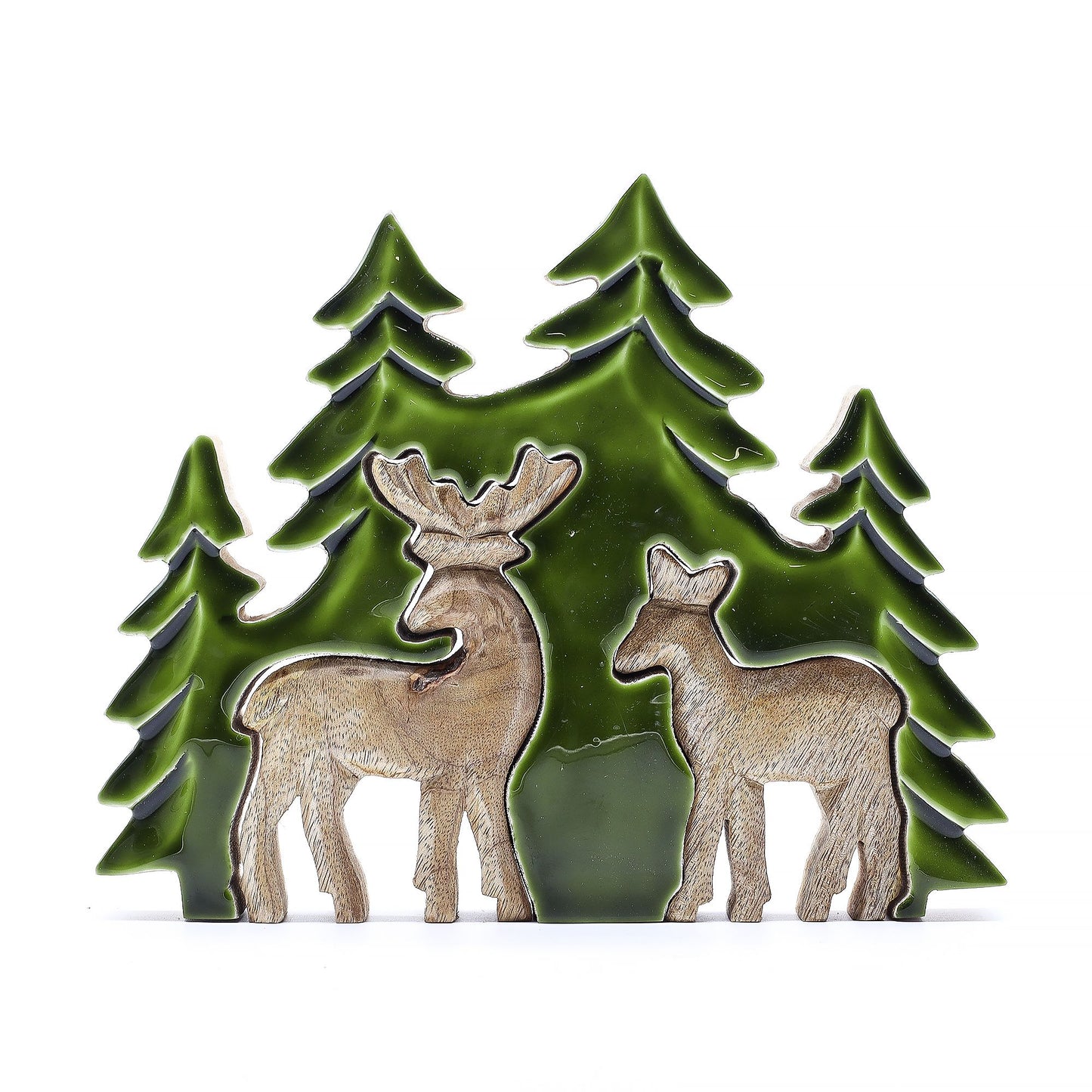 Lost in the Forest -  Two Deer in the Forest 3D Wooden Decoration - 18x23cm