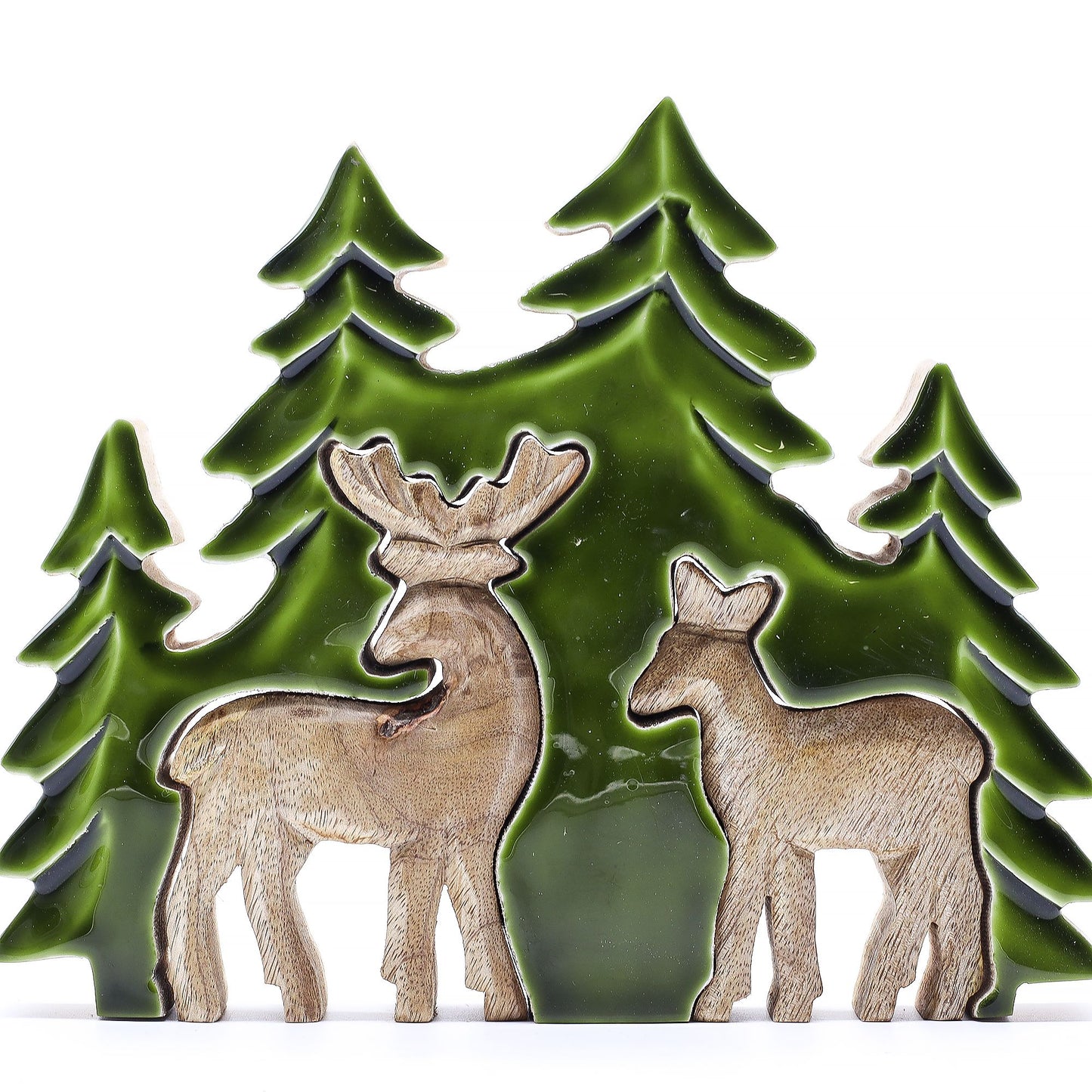 Lost in the Forest -  Two Deer in the Forest 3D Wooden Decoration - 18x23cm