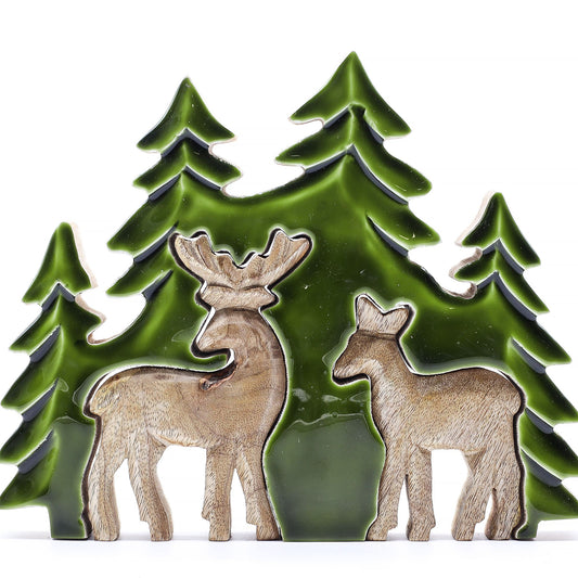 Lost in the Forest -  Two Deer in the Forest 3D Wooden Decoration - 18x23cm